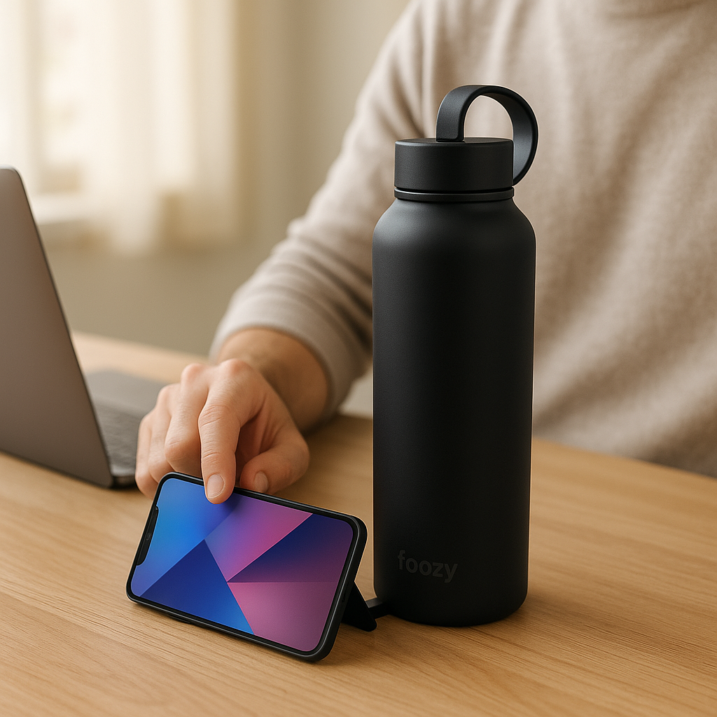 Foozy® Bottle with Integrated Phone Holder